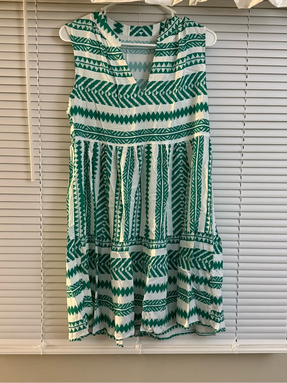 Cupshe Green and White Tribal-Print Sleeveless Mini Dress